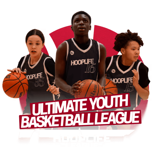 Three young players in HoopLife jerseys, the HoopLife League in Regina