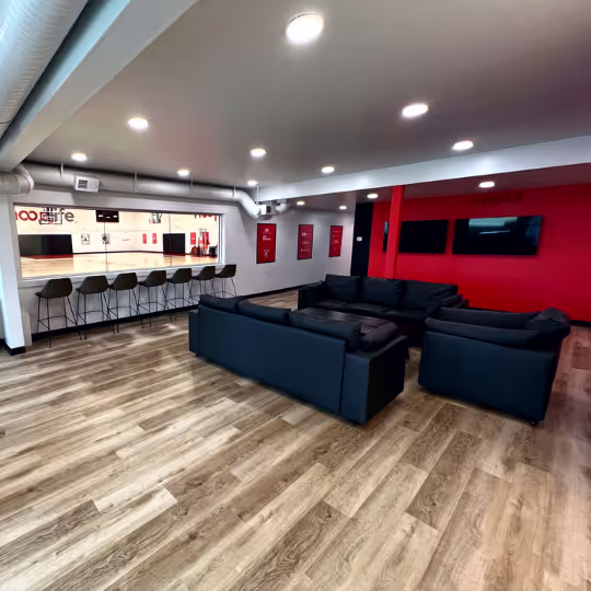 Couches and televisions in the HoopLife lounge