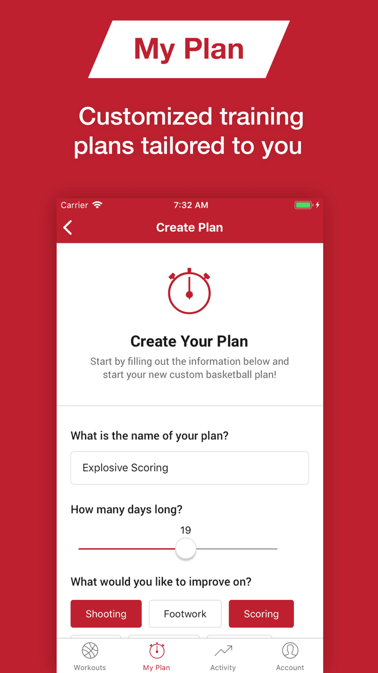 Building a customized training plan in the HoopLife app