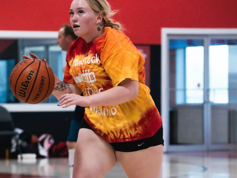 A co-ed adult league game at the HoopLife Centre
