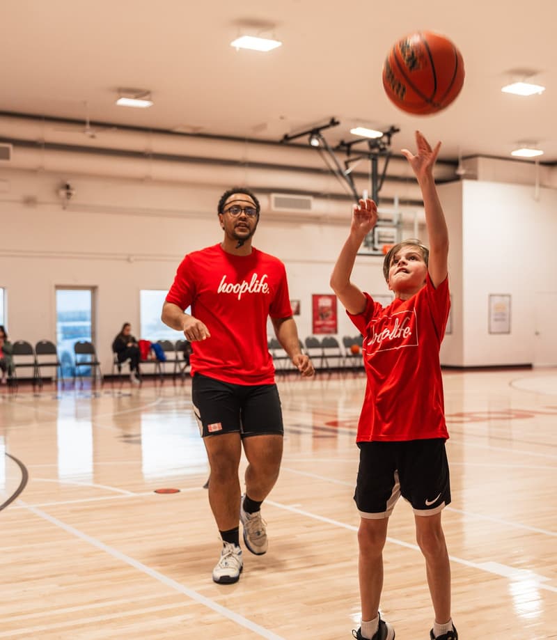 Two players shooting during open gym at the HoopLife Centre