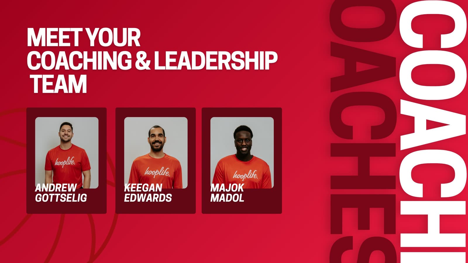 Andrew Gottselig, Keegan Edwards and Majok Madol, the HoopLife coaching and leadership team
