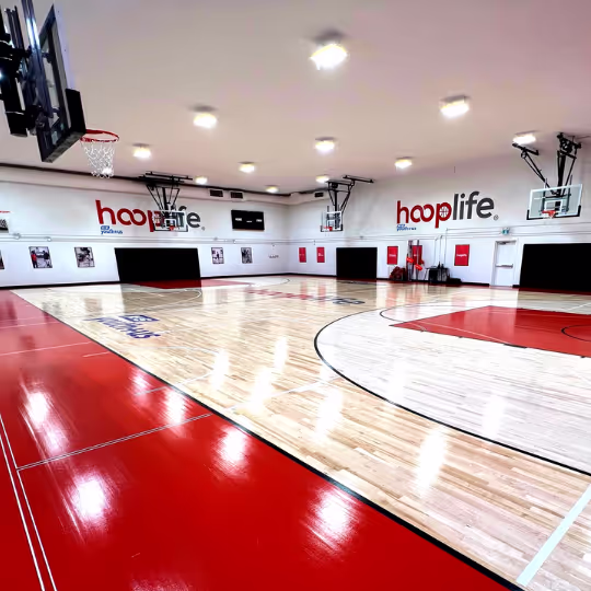 The empty full-size regulation court at the HoopLife Centre in Regina