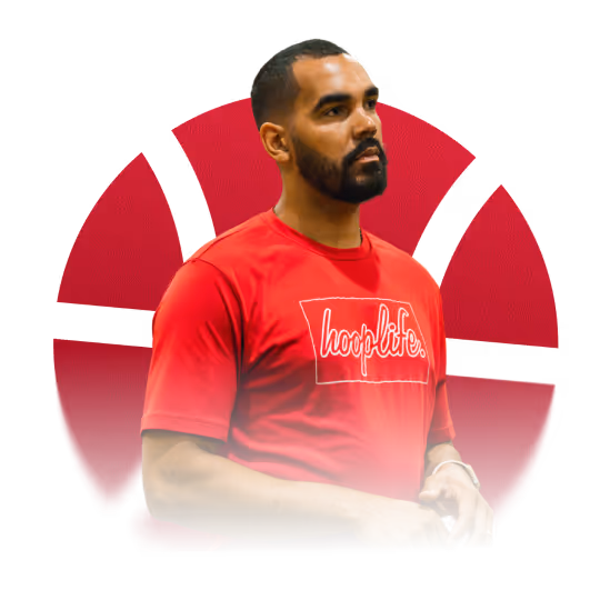A HoopLife director in a red team shirt at the HoopLife Centre