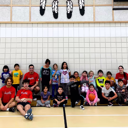 A full class of kids at a HoopLife First Nations clinic
