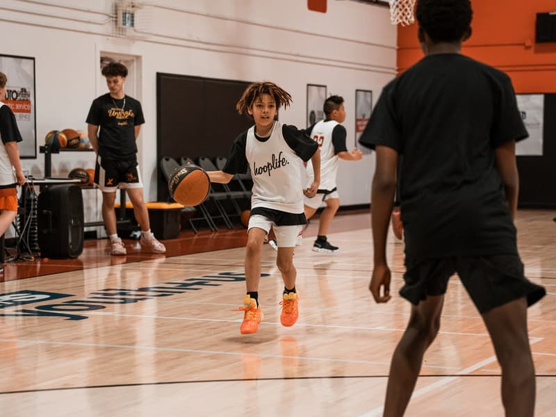 Campers playing a pickup game at the HoopLife Centre