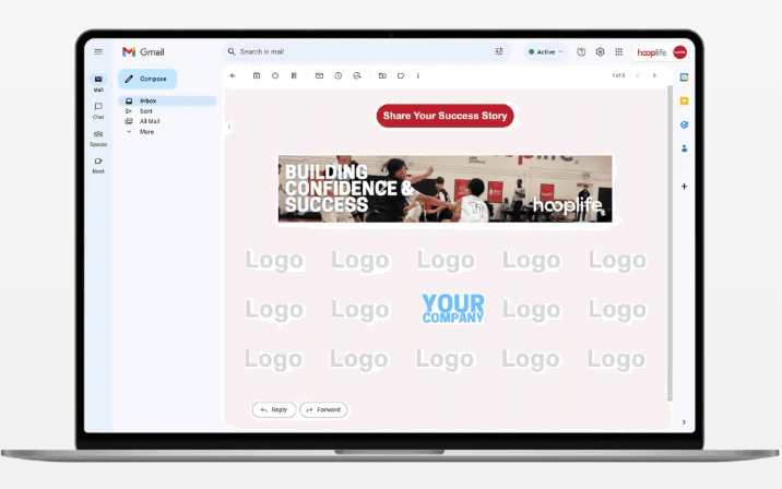A HoopLife email with partner logos along the bottom