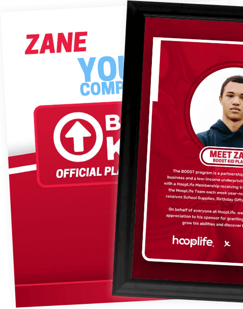 A BOOST Kids official player profile in a frame