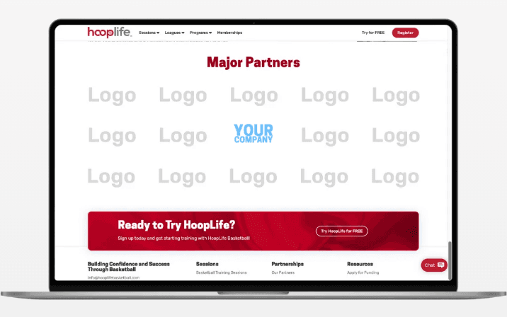 The HoopLife website showing partner logos